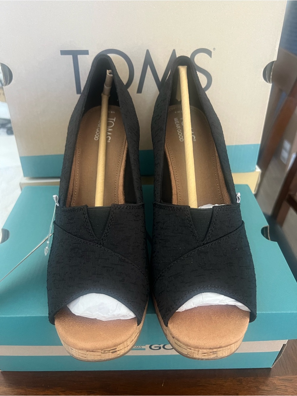 Toms Black Wedge Peep-Toe Shoes